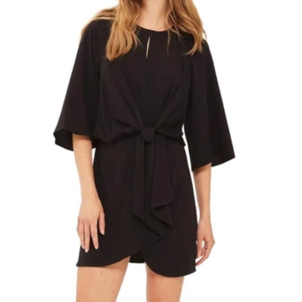 Topshop Nordstrom Black Front Tie Knot Raglan Bell Sleeve Mini Dress